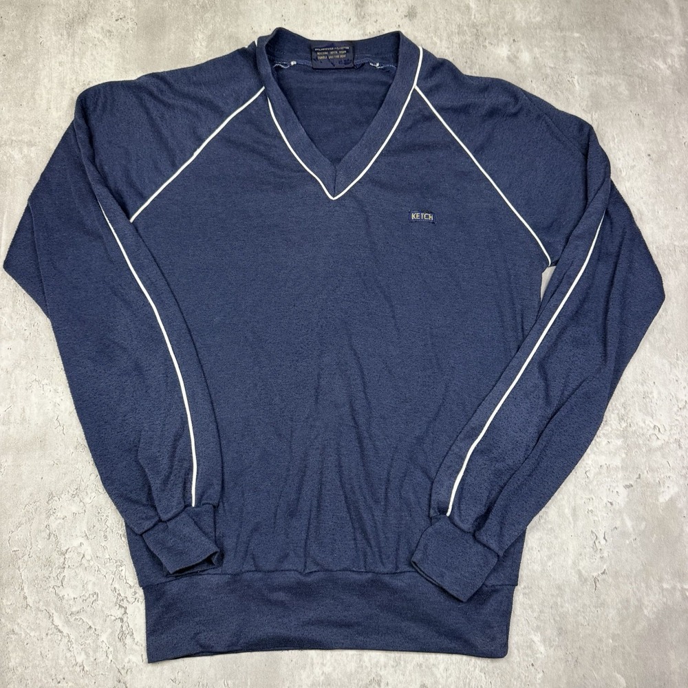 Vintage 80s 90s Ketch Sportswear V-Neck Pullover Sweatshirt Blue Men's Fits S